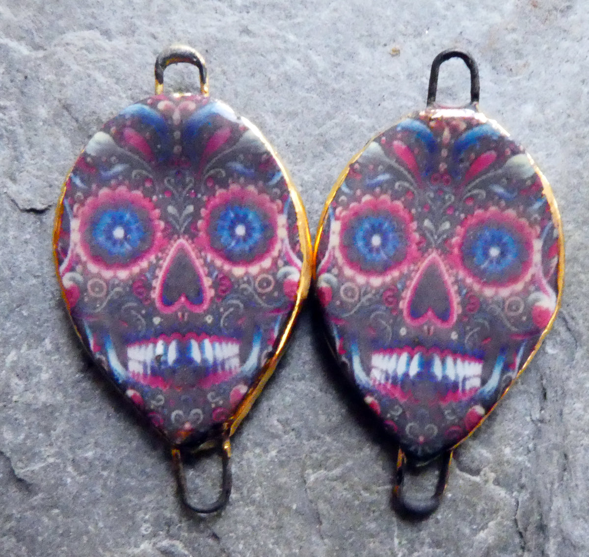 Ceramic Day of the Dead Skull Decal Connectors - #1