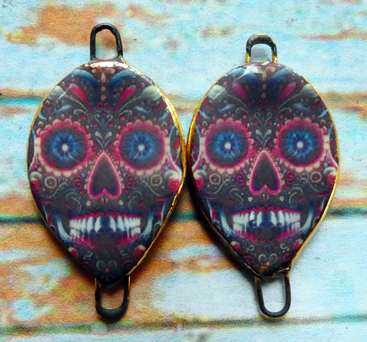 Ceramic Day of the Dead Skull Decal Connectors - #1