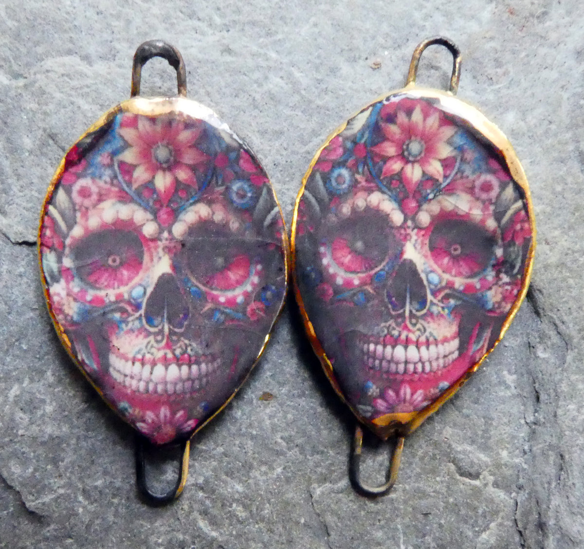 Ceramic Day of the Dead Skull Decal Connectors - #2