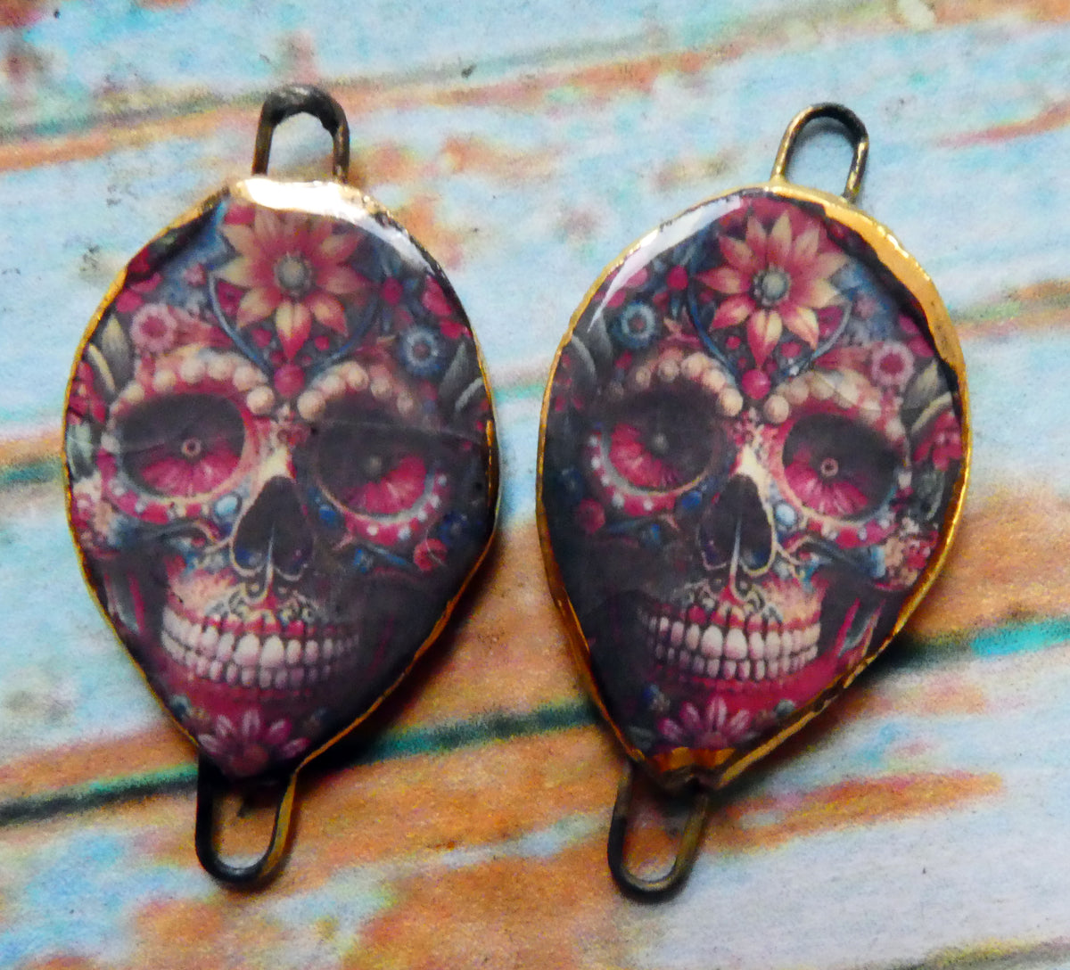 Ceramic Day of the Dead Skull Decal Connectors - #2