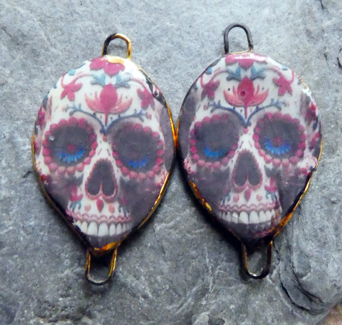 Ceramic Day of the Dead Skull Decal Connectors - #3
