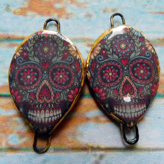 Ceramic Day of the Dead Skull Decal Connectors - #4