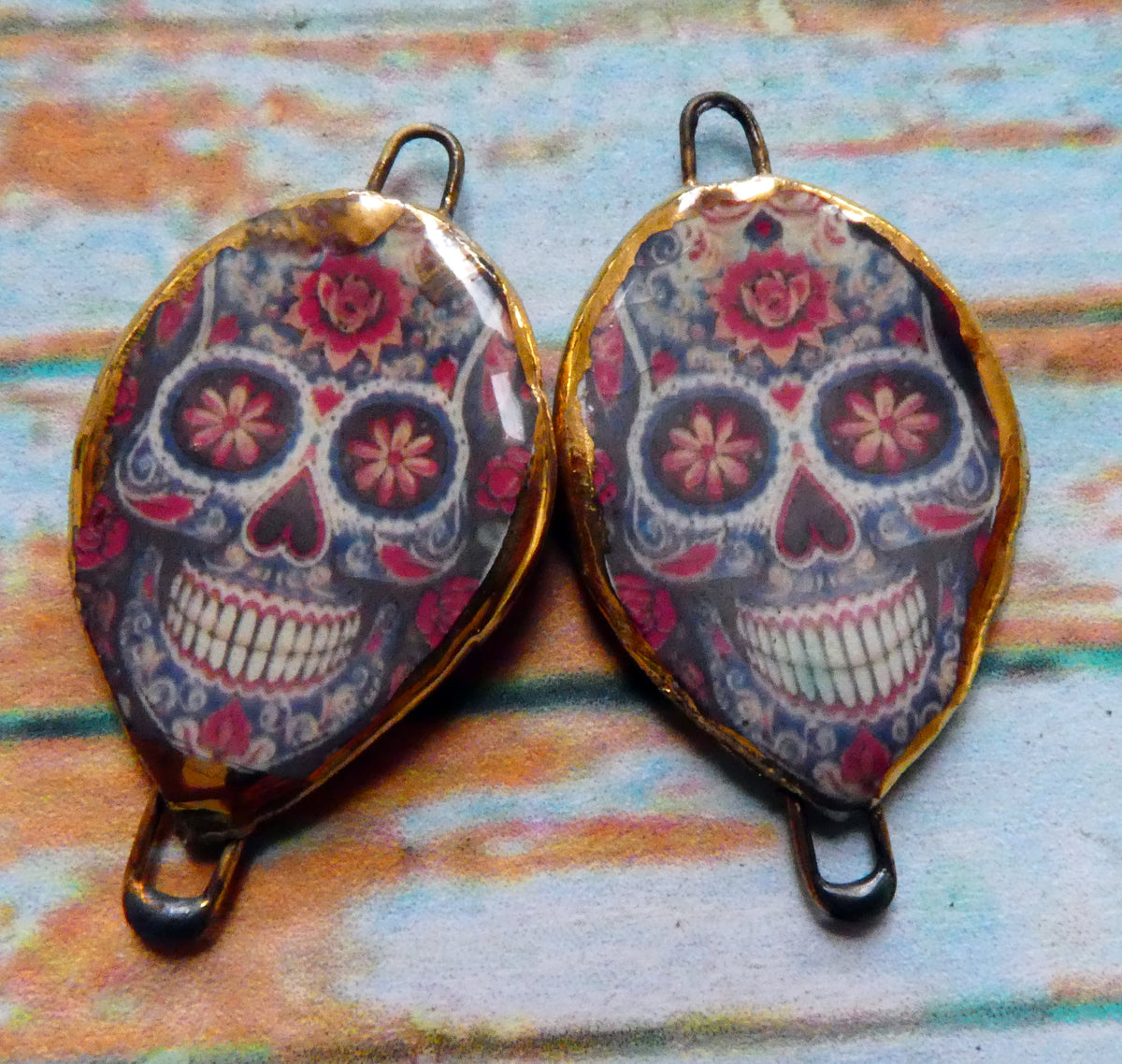 Ceramic Day of the Dead Skull Decal Connectors - #5