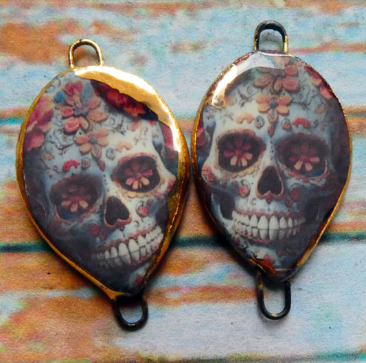 Ceramic Day of the Dead Skull Decal Connectors - #6