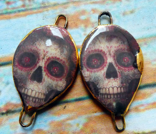 Ceramic Day of the Dead Skull Decal Connectors - #7
