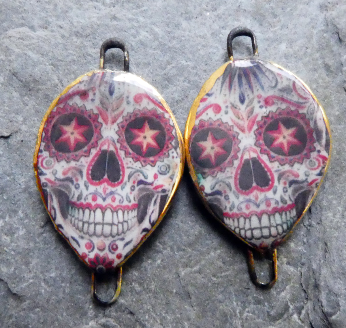 Ceramic Day of the Dead Skull Decal Connectors - #8