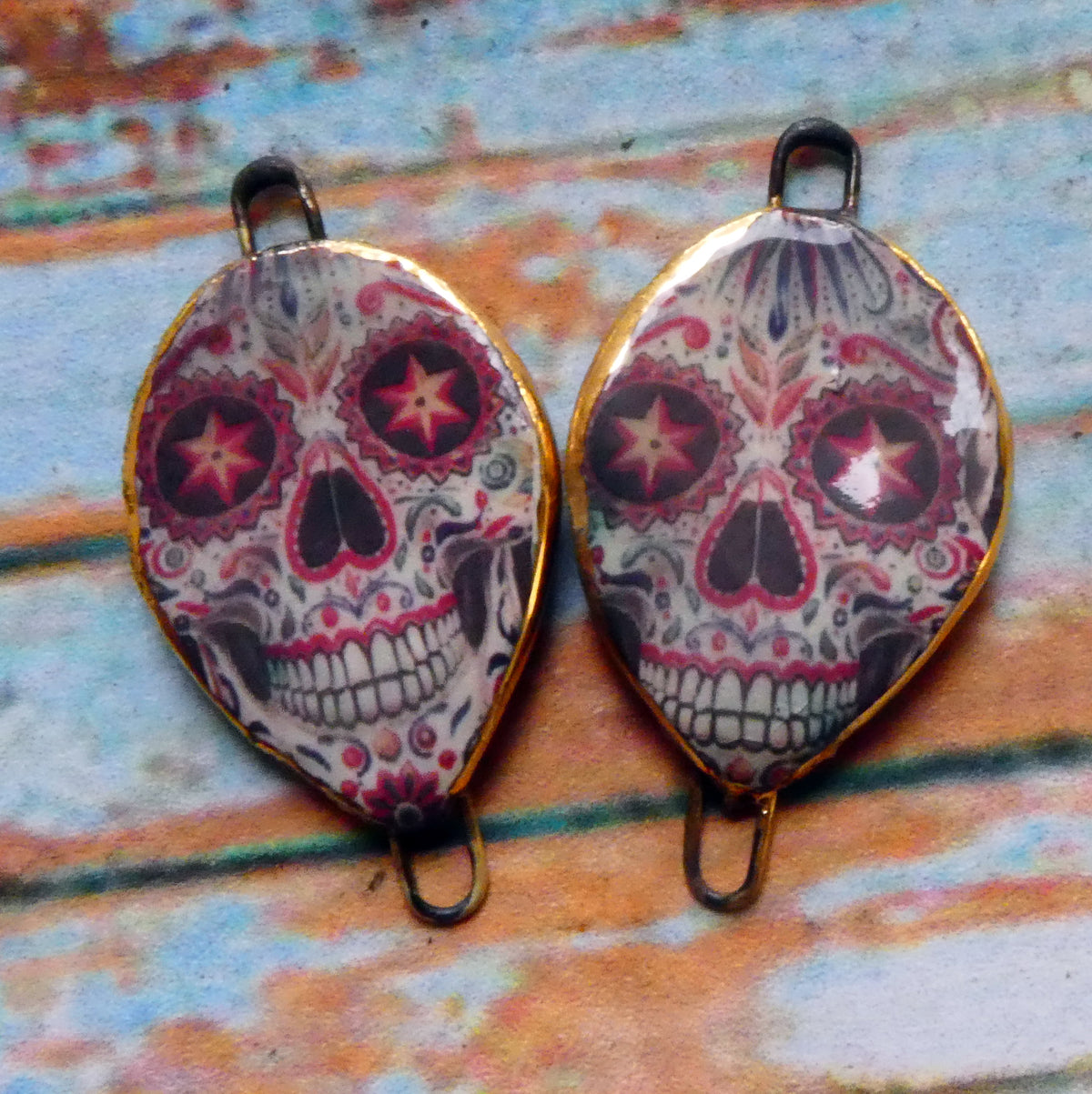 Ceramic Day of the Dead Skull Decal Connectors - #8