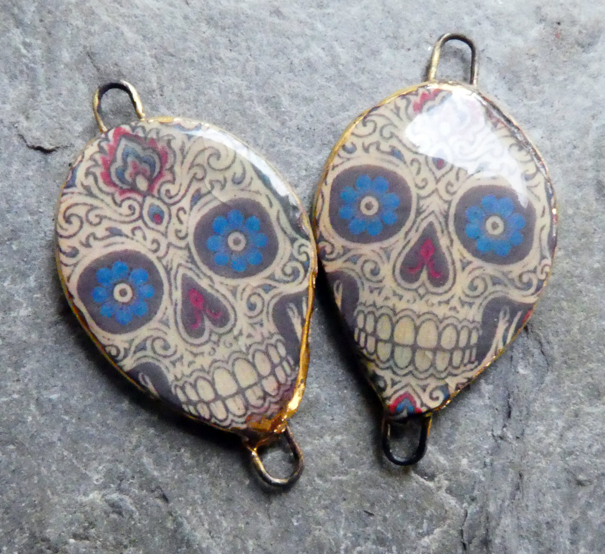 Ceramic Day of the Dead Skull Decal Connectors - #9