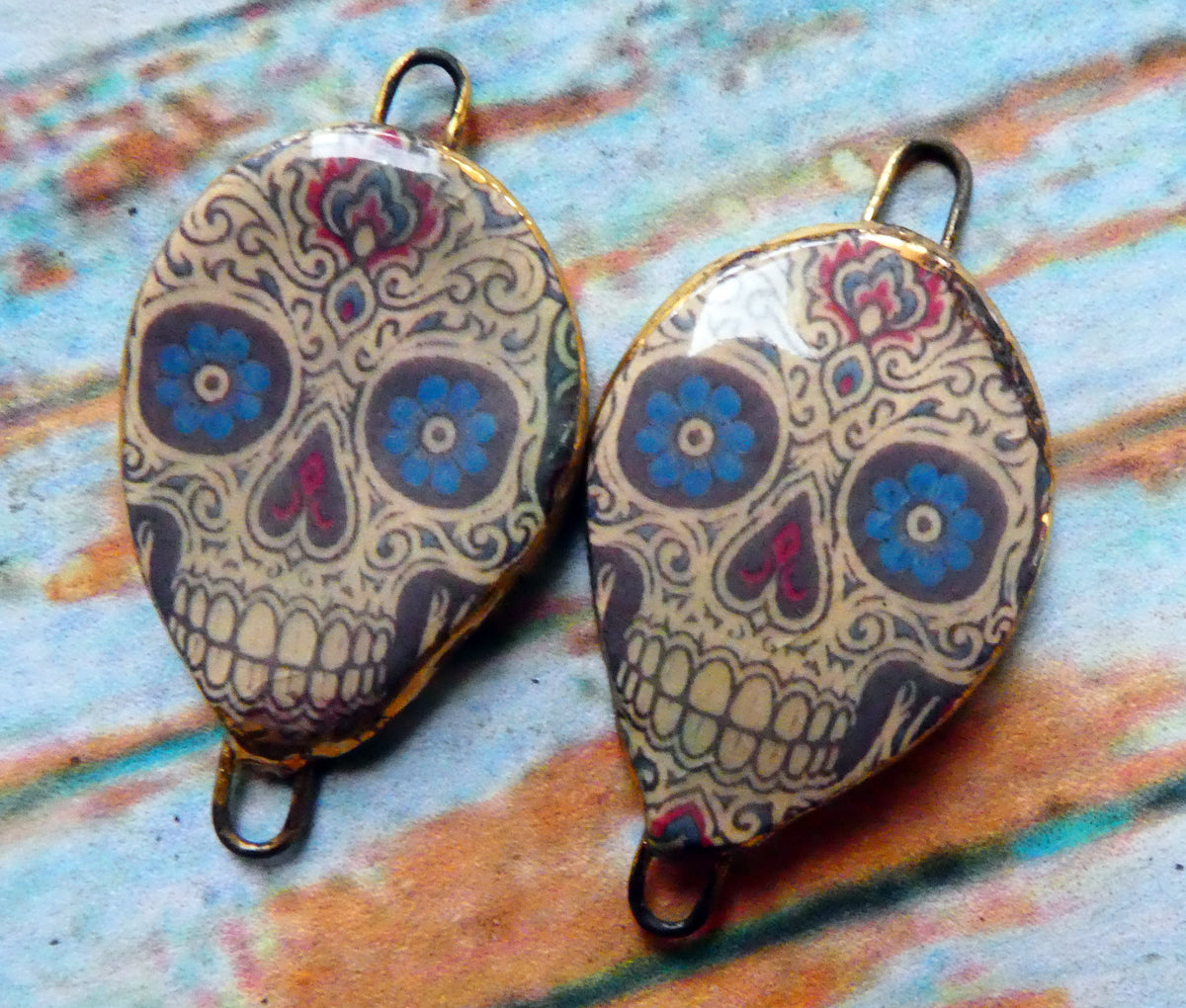 Ceramic Day of the Dead Skull Decal Connectors - #9