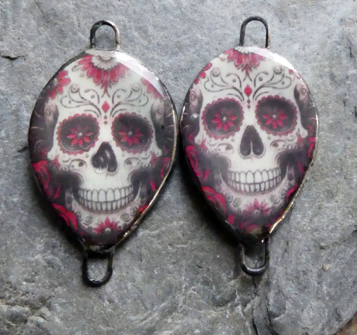 Ceramic Day of the Dead Skull Decal Connectors - #10