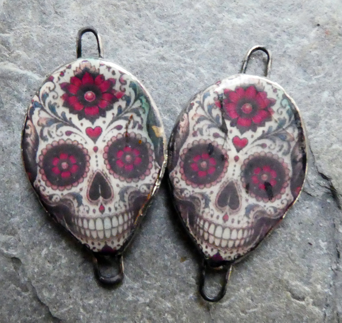 Ceramic Day of the Dead Skull Decal Connectors - #12