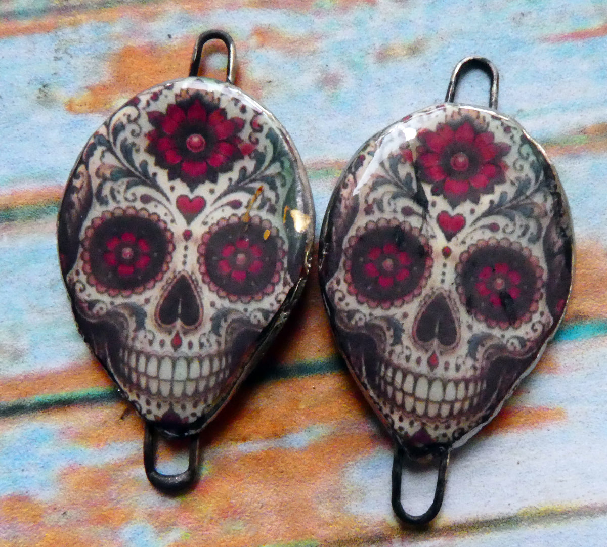 Ceramic Day of the Dead Skull Decal Connectors - #12