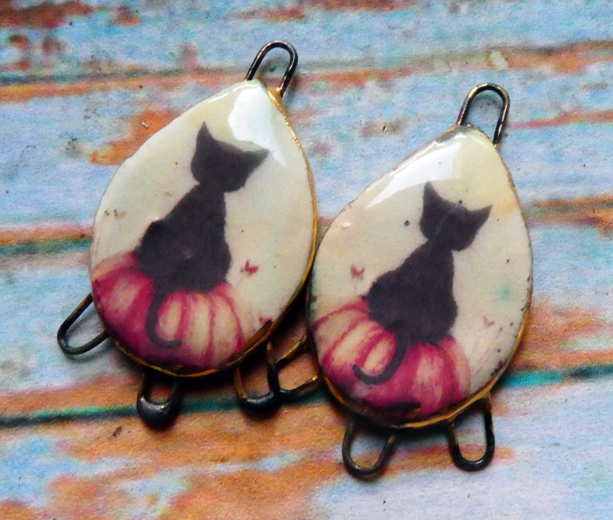 Ceramic Halloween Cat Decal Connectors