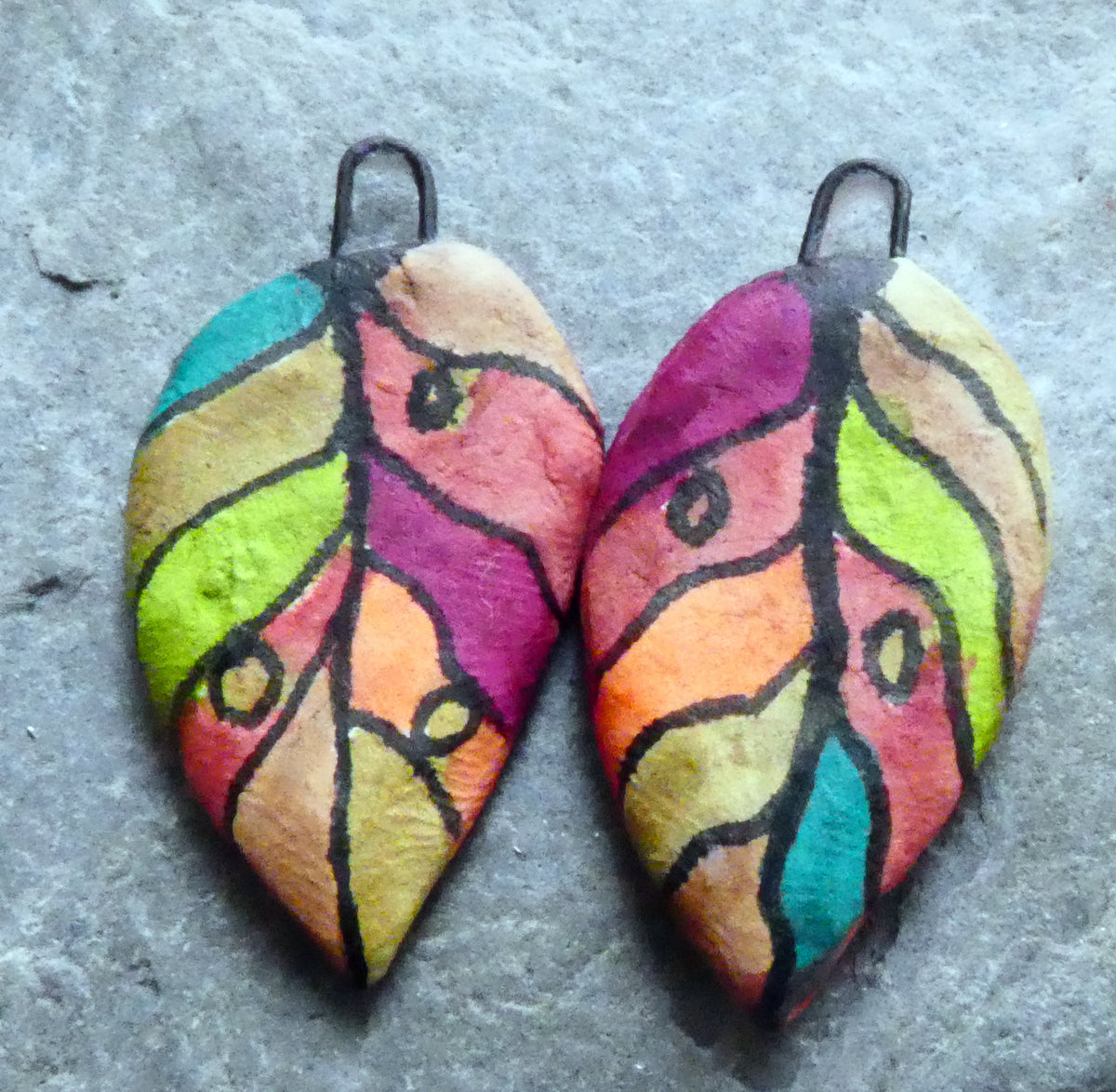 Ceramic Inky Leaf Earring Charms
