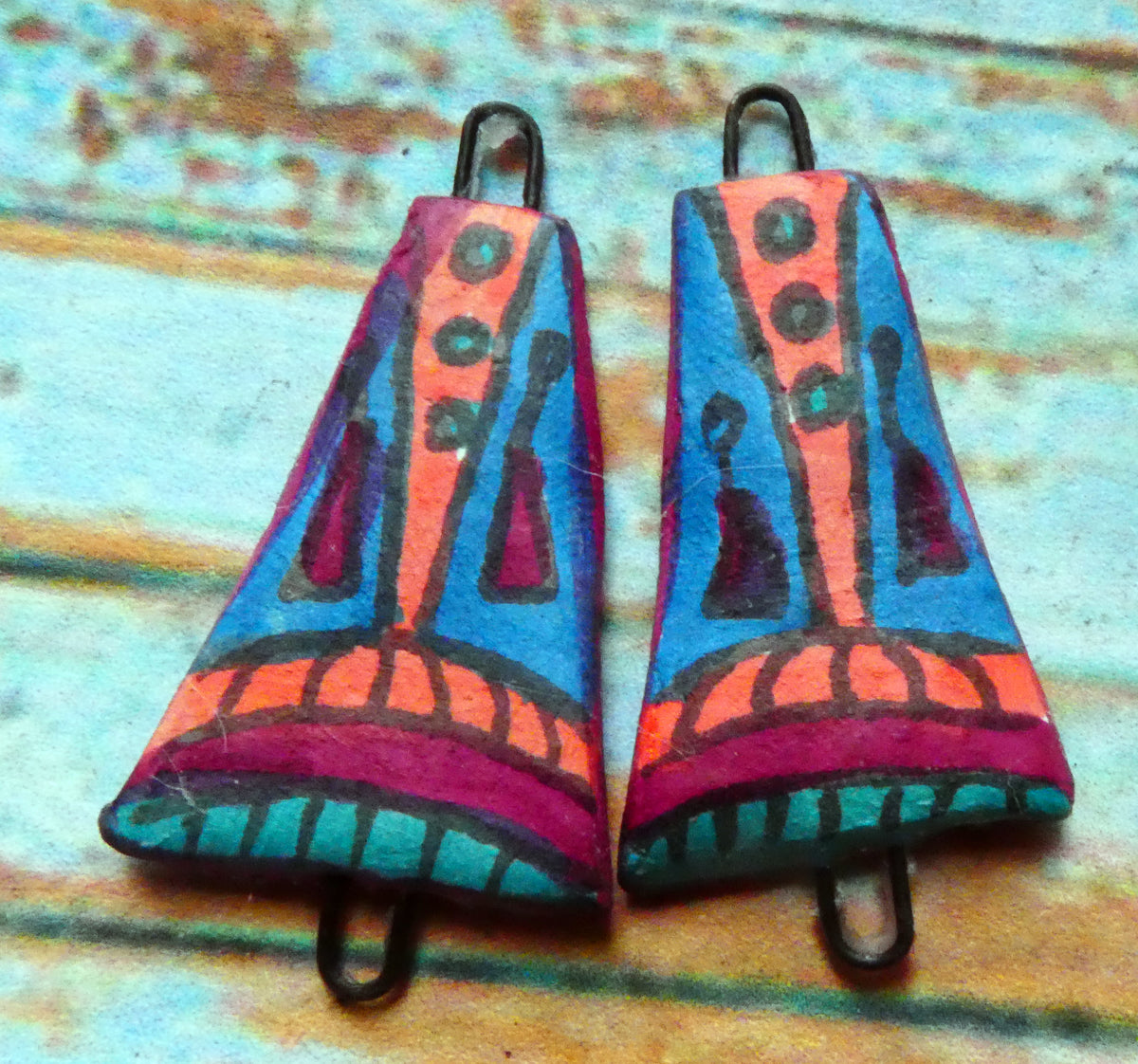 Ceramic Inky Wedge Earring Connectors #3