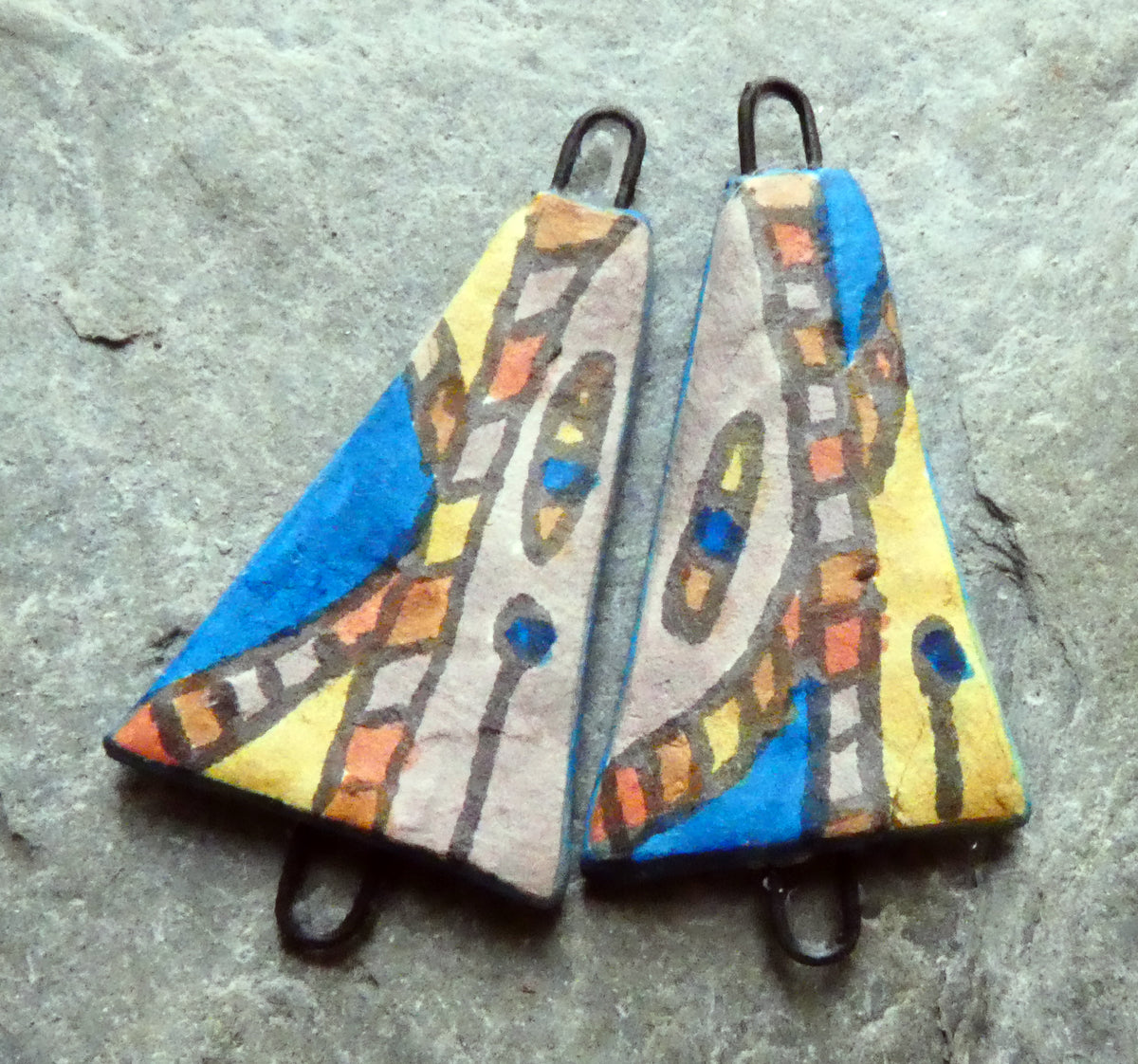 Ceramic Inky Wedge Earring Connectors #4