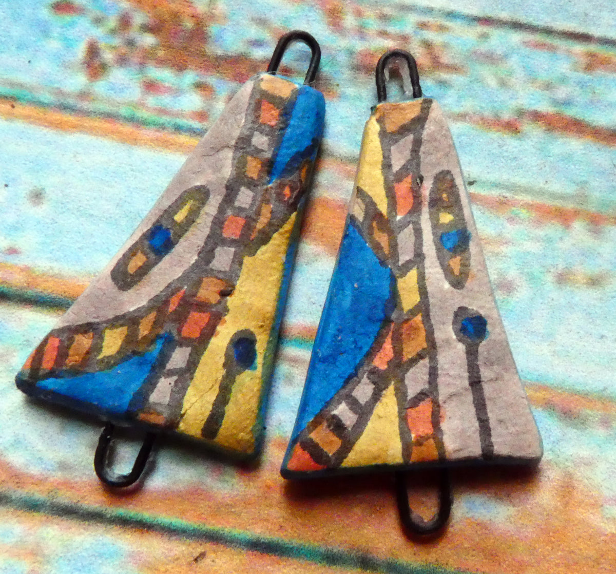 Ceramic Inky Wedge Earring Connectors #4