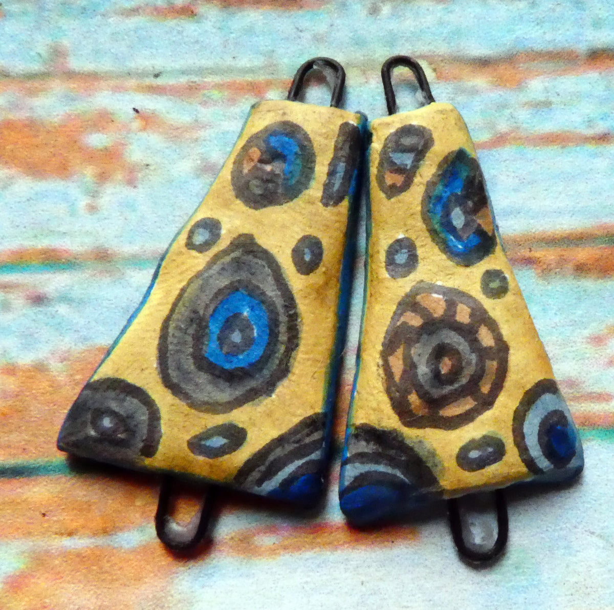 Ceramic Inky Wedge Earring Connectors #5