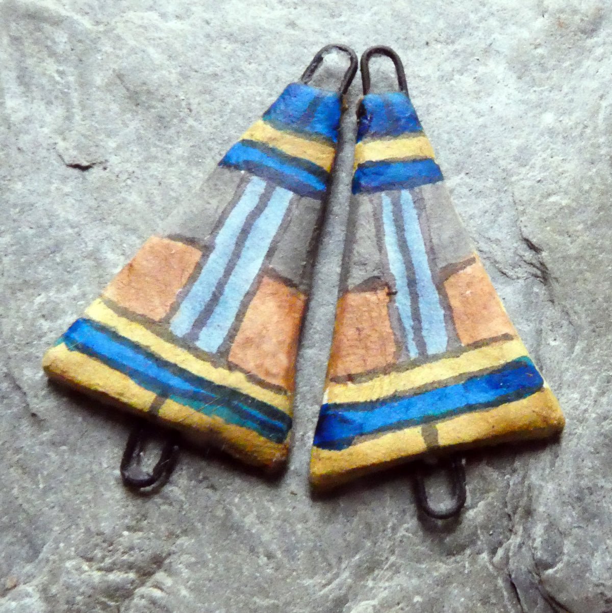 Ceramic Inky Wedge Earring Connectors #6