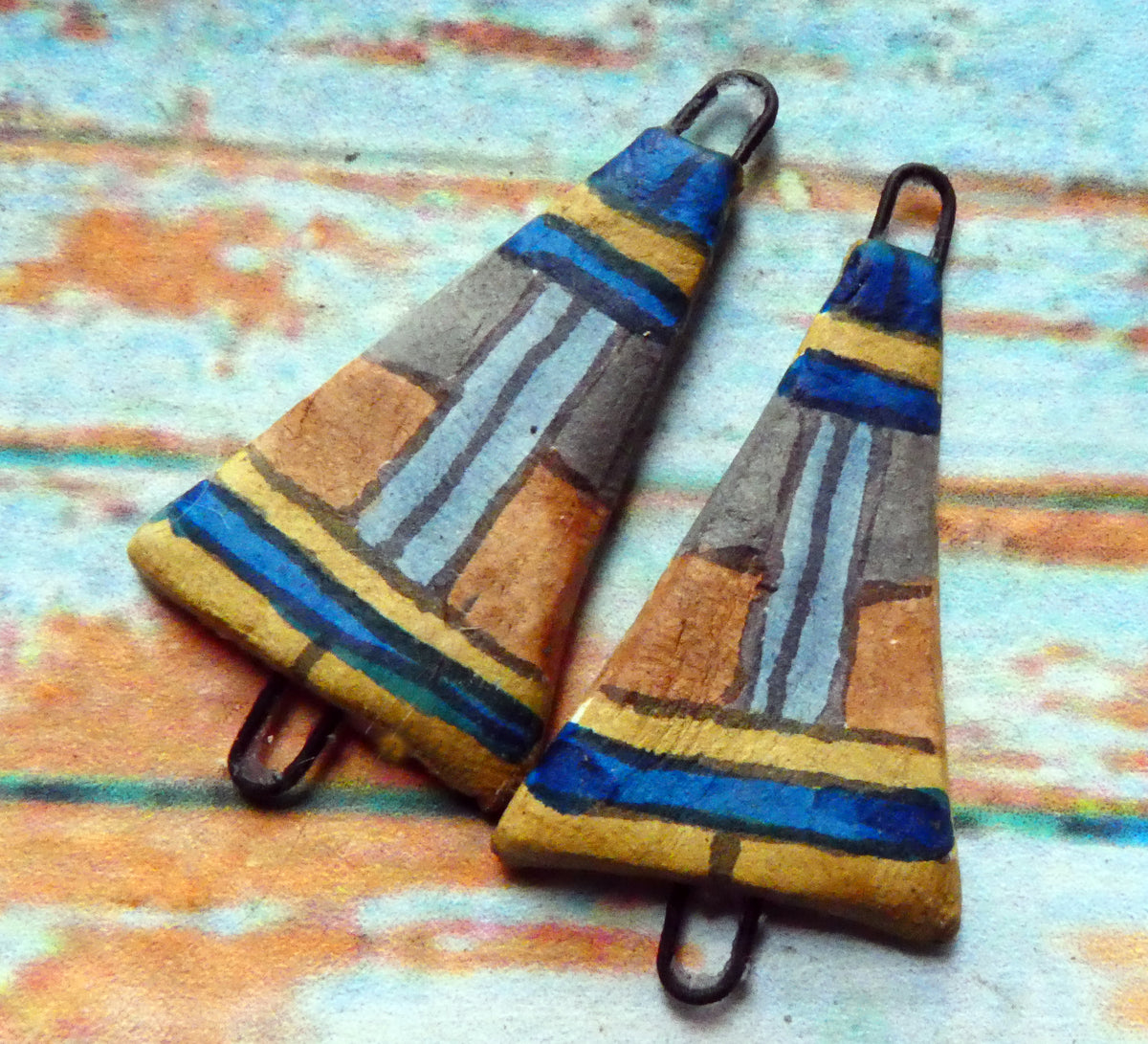 Ceramic Inky Wedge Earring Connectors #6