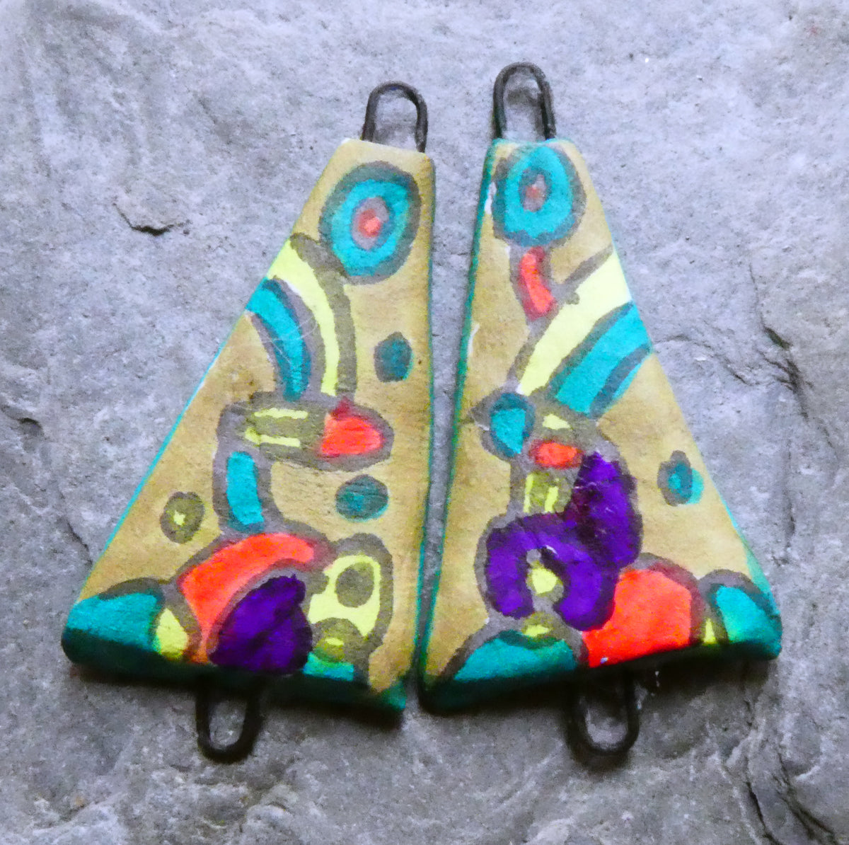 Ceramic Inky Wedge Earring Connectors #7