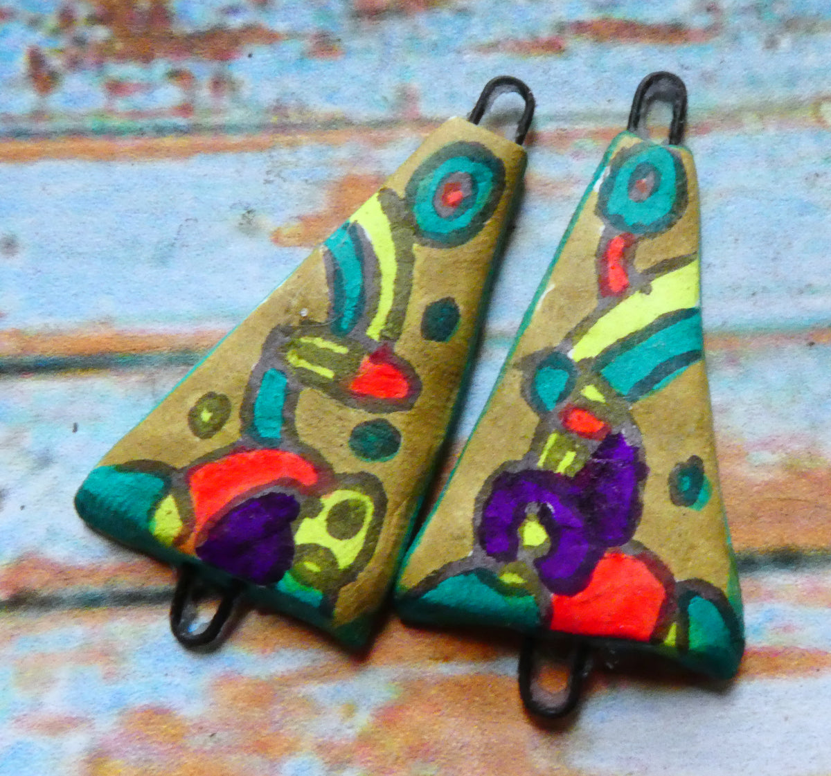 Ceramic Inky Wedge Earring Connectors #7