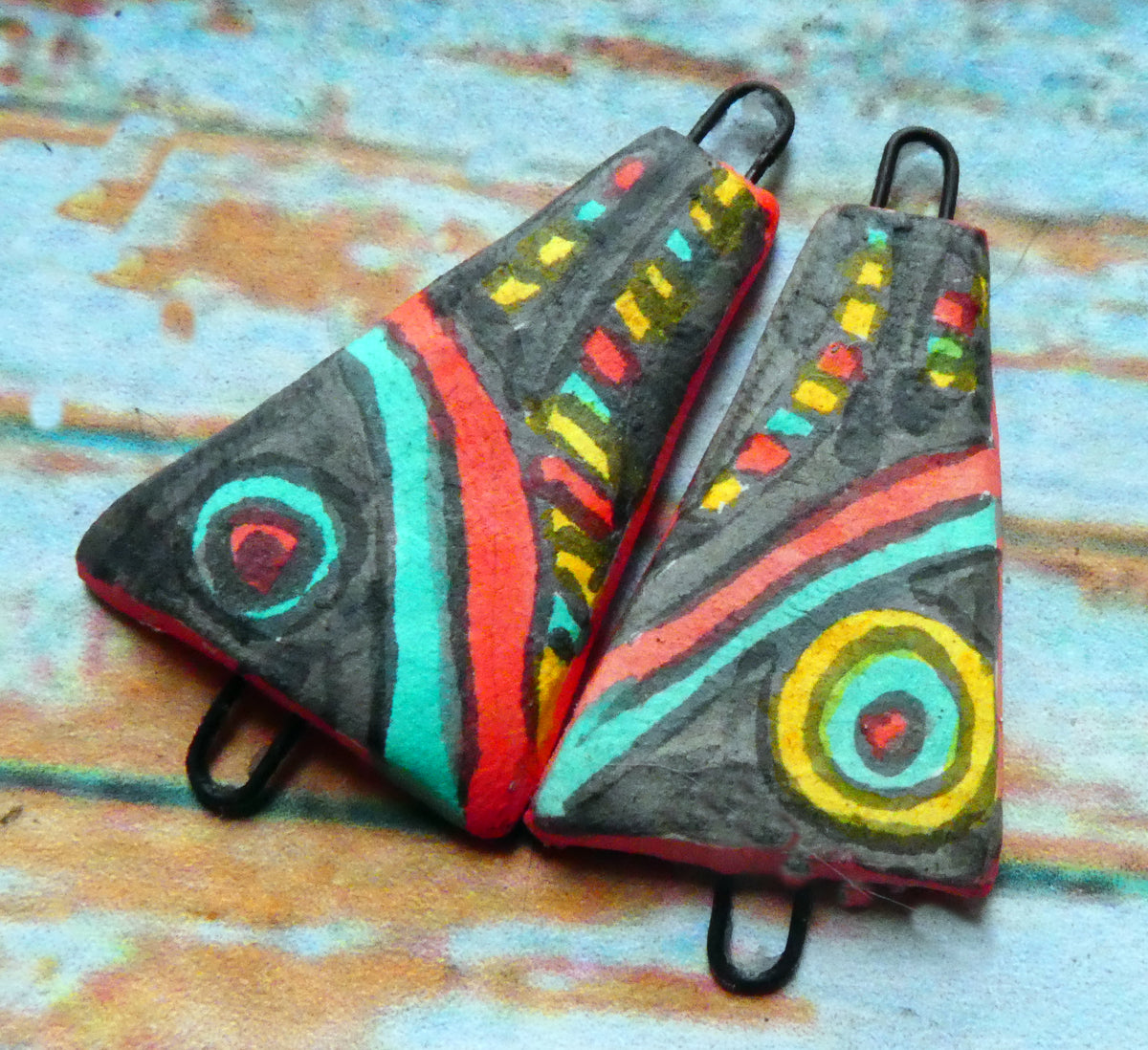 Ceramic Inky Wedge Earring Connectors #8