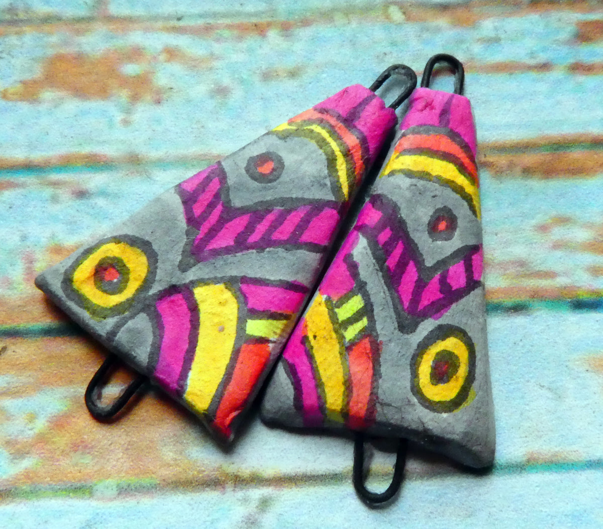 Ceramic Inky Wedge Earring Connectors #9