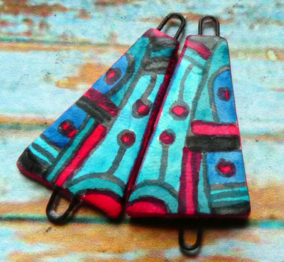Ceramic Inky Wedge Earring Connectors #10