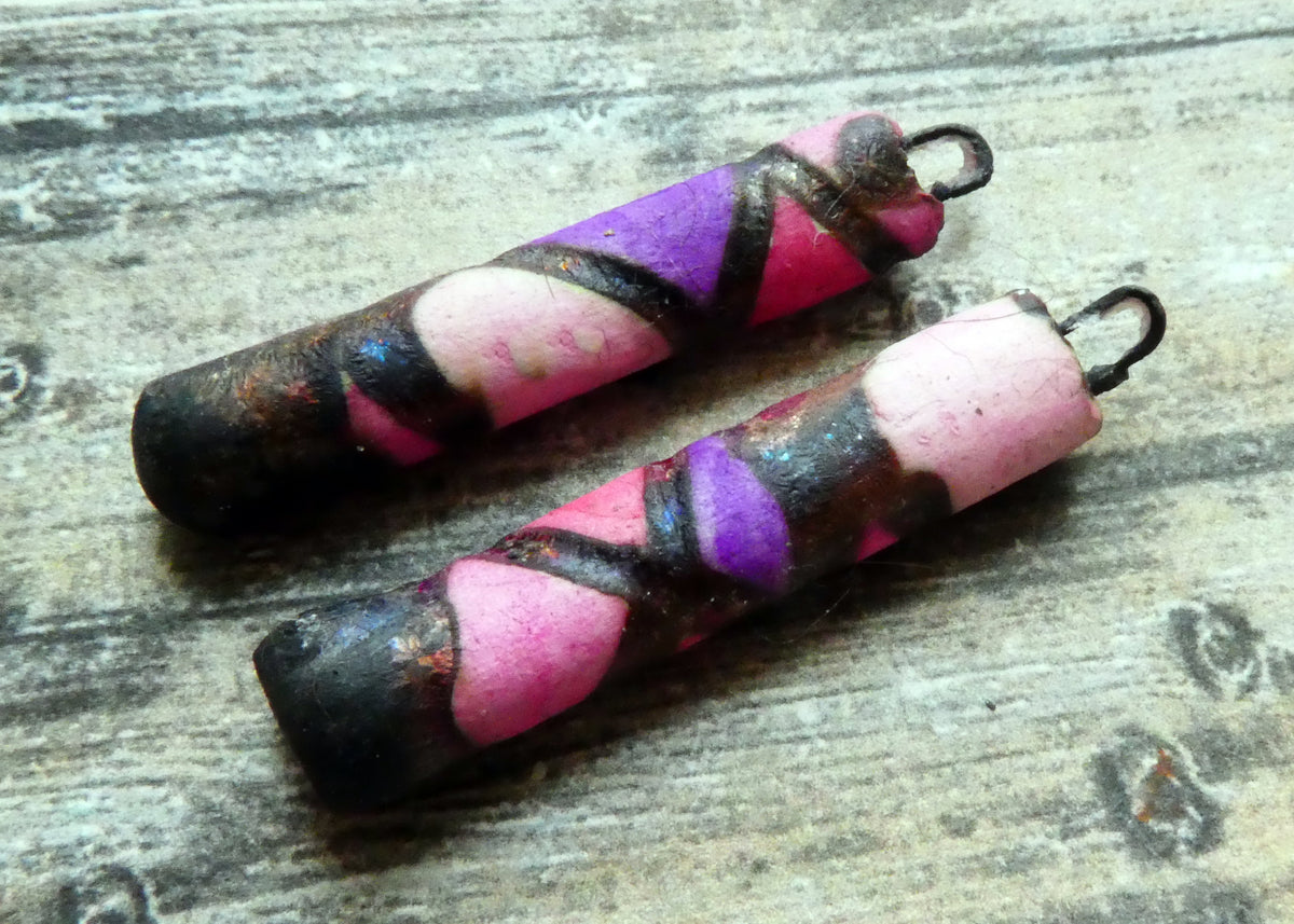 Ceramic Scorchy Copper Stick Charms - Pink Purple