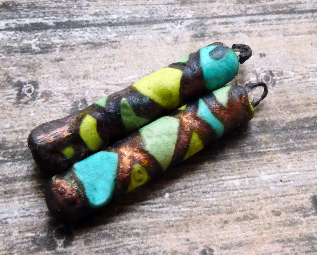 Ceramic Scorchy Copper Stick Charms - Greens