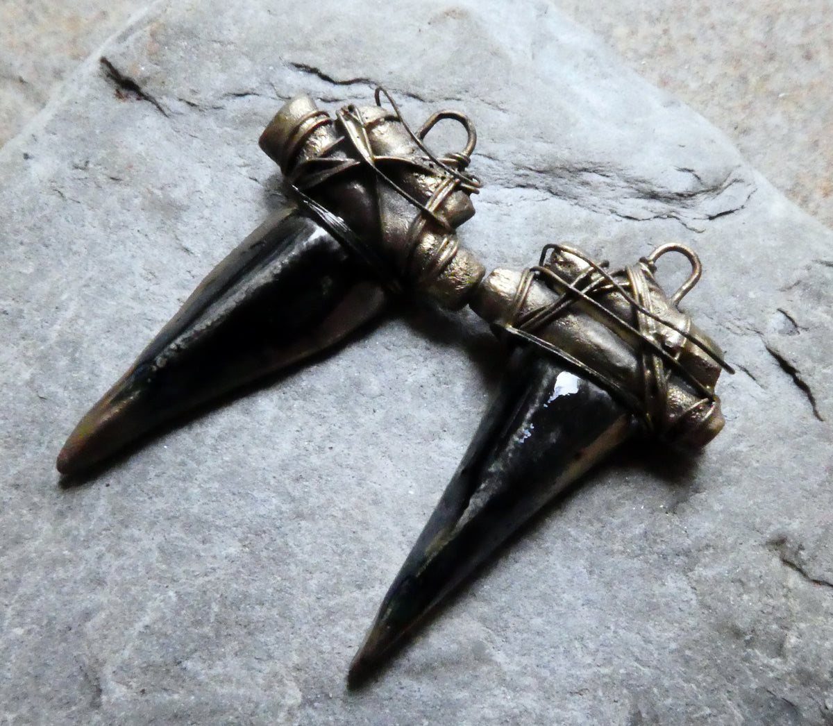 Ceramic Wire Wrapped Dagger Charms - Black