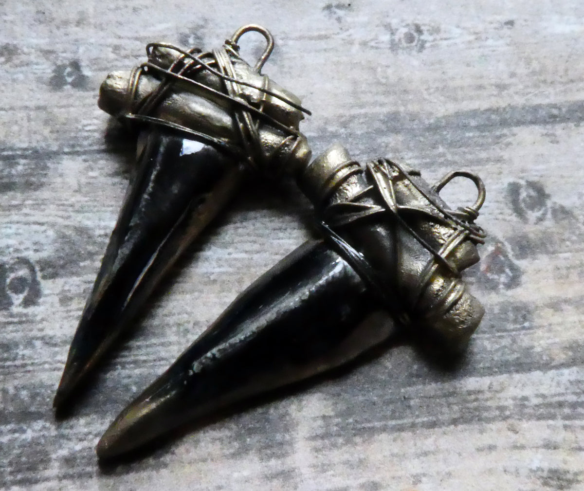 Ceramic Wire Wrapped Dagger Charms - Black