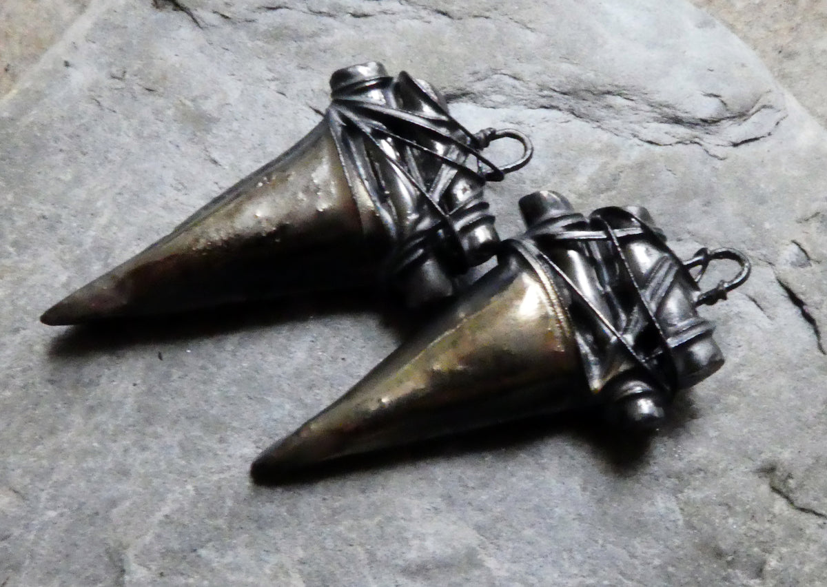 Ceramic Wire Wrapped Dagger Charms - Pewter