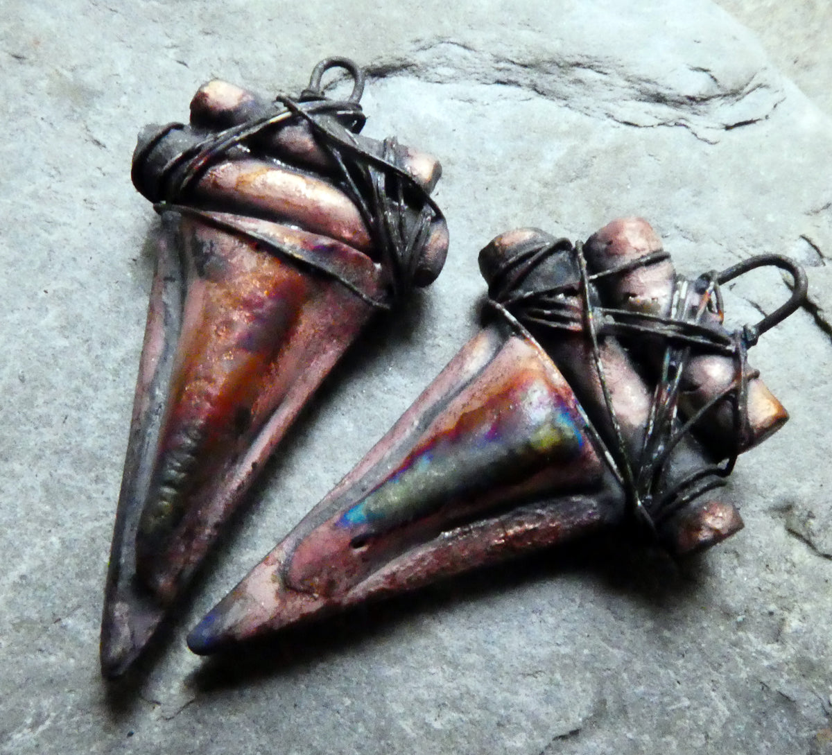 Ceramic Wire Wrapped Dagger Charms - Scorched