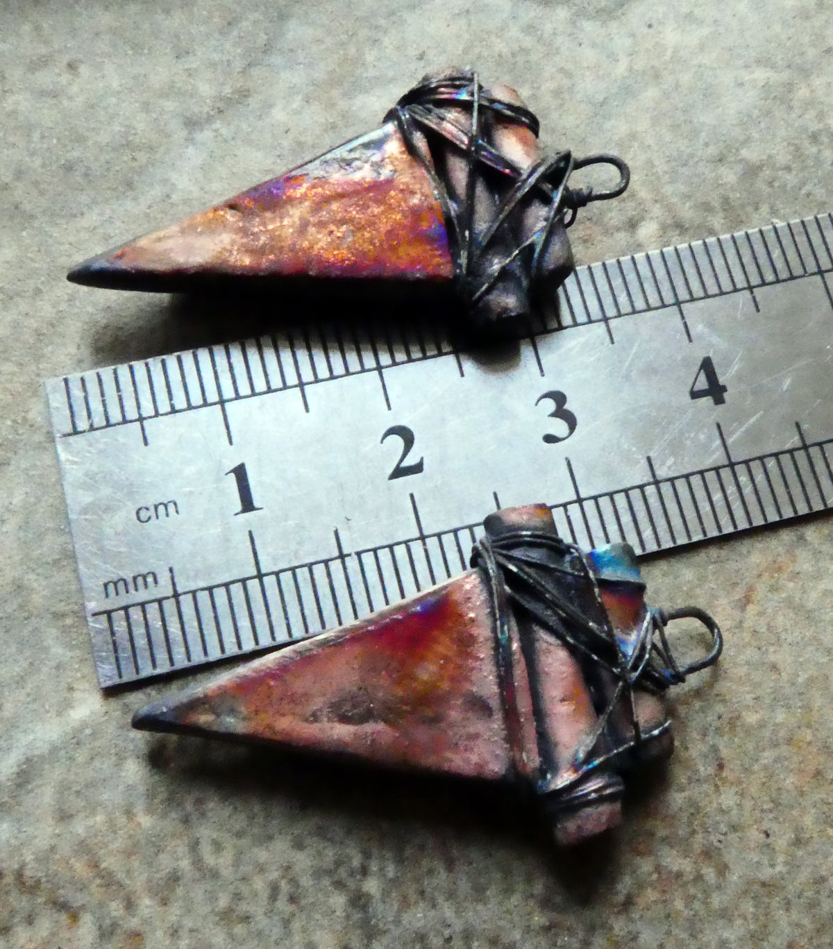Ceramic Wire Wrapped Dagger Charms - Scorched