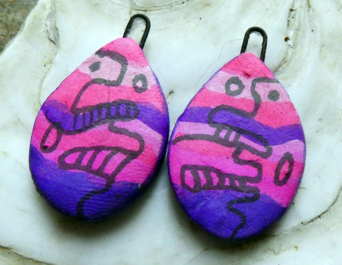 Ceramic Inky Teardrop Earring Charms - Pink Purple