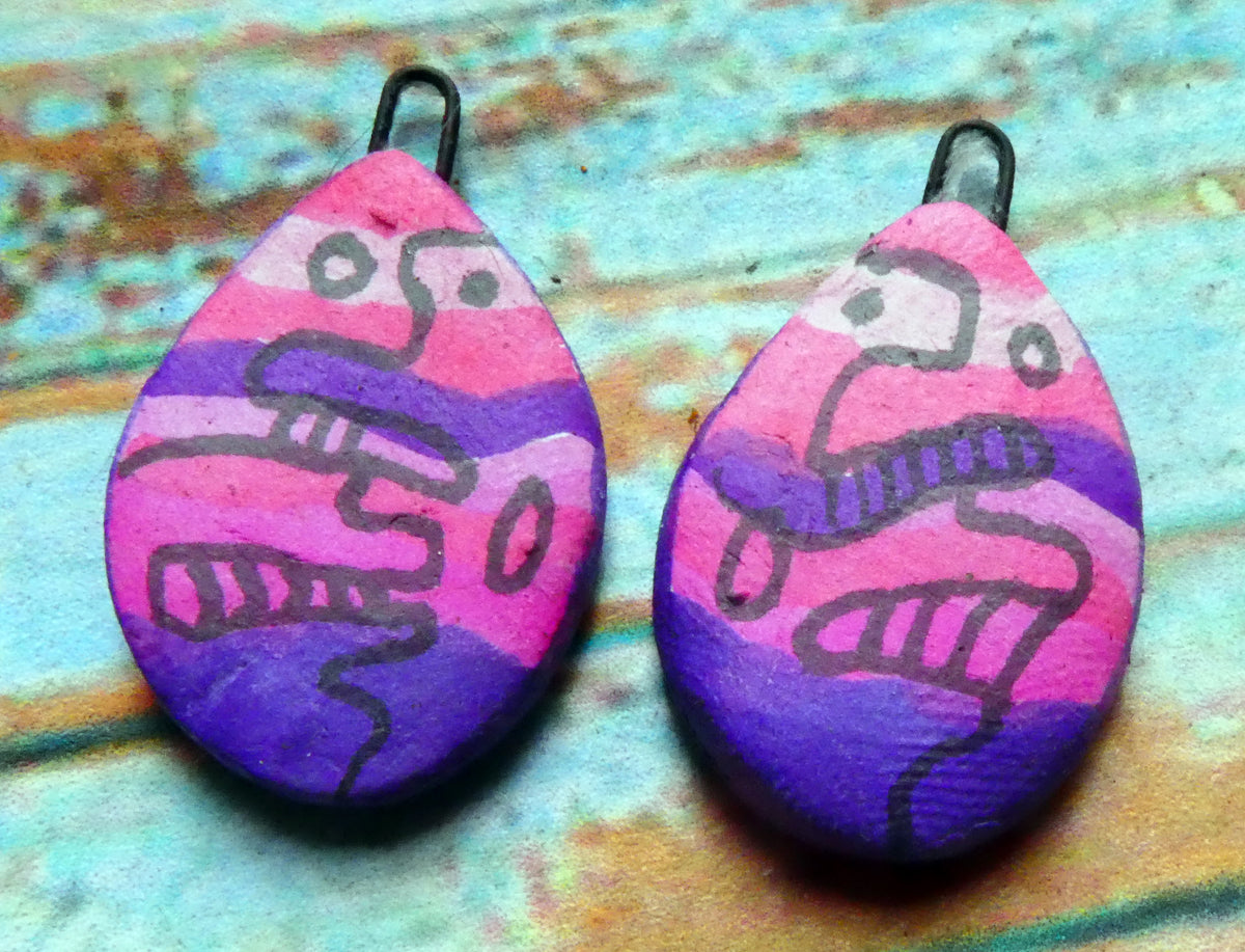Ceramic Inky Teardrop Earring Charms - Pink Purple