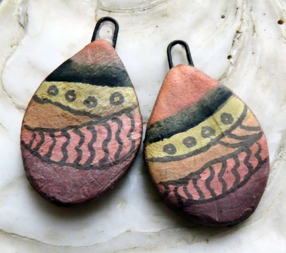 Ceramic Inky Teardrop Earring Charms - Browns