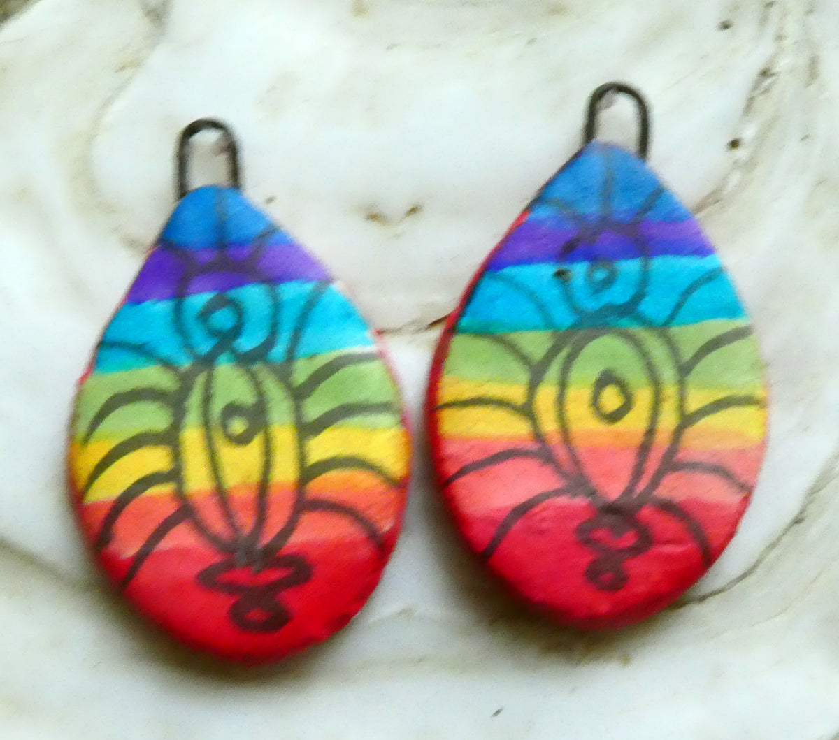 Ceramic Inky Teardrop Earring Charms - Rainbow #1