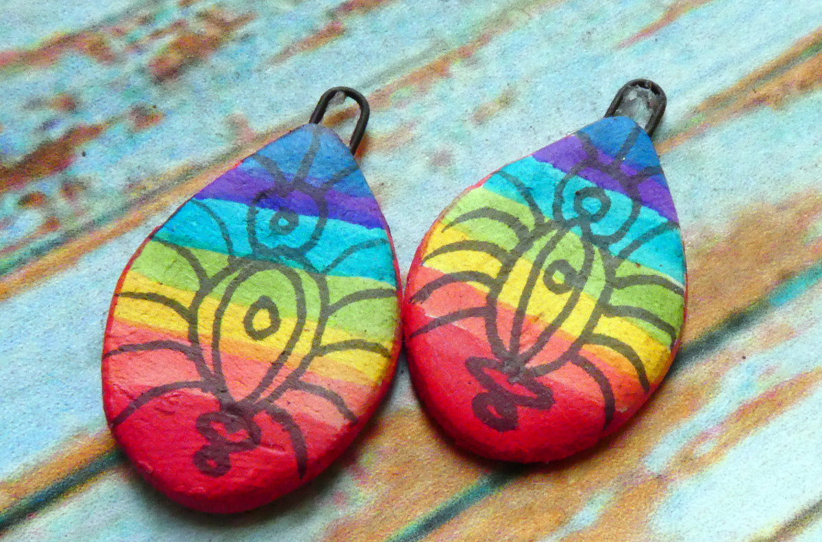 Ceramic Inky Teardrop Earring Charms - Rainbow #1