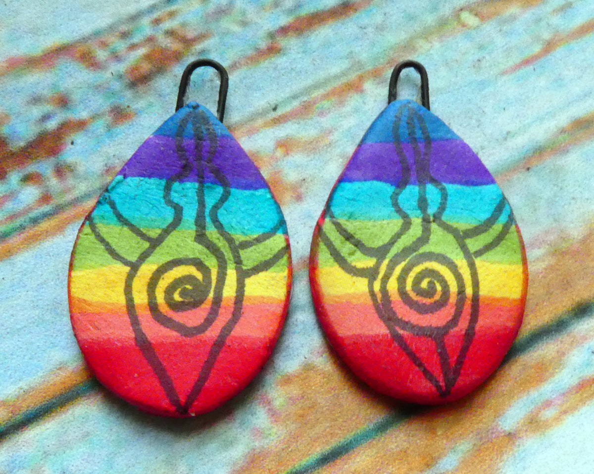 Ceramic Inky Teardrop Earring Charms - Rainbow #2