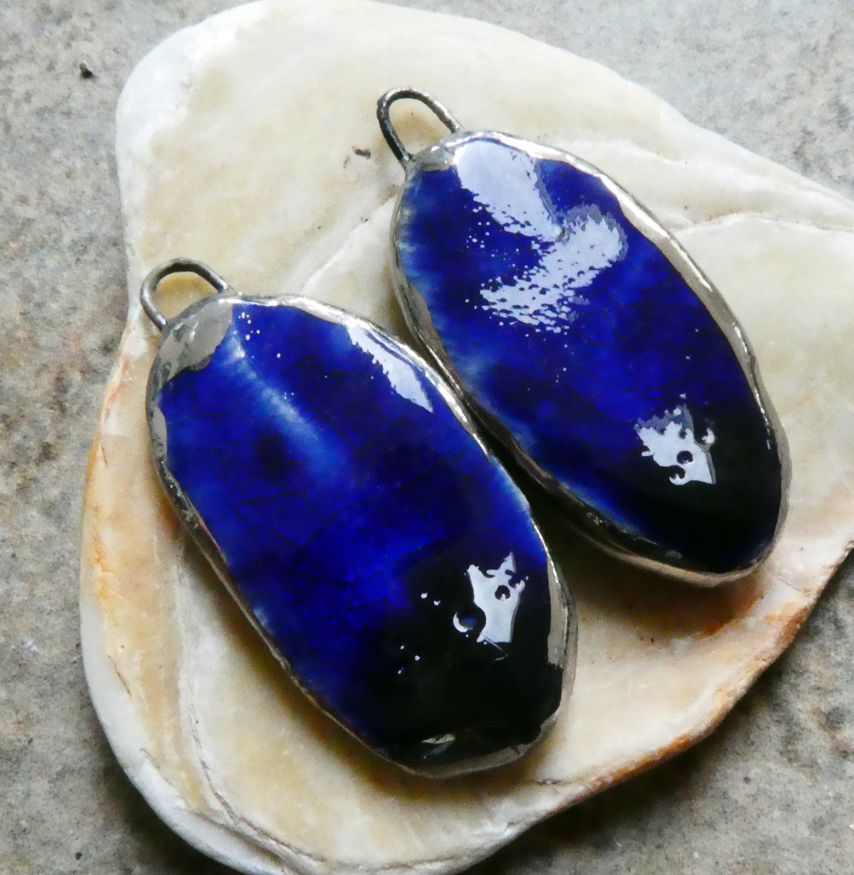 Ceramic Lustre Rimmed Sliver Charms - Mirror Blue