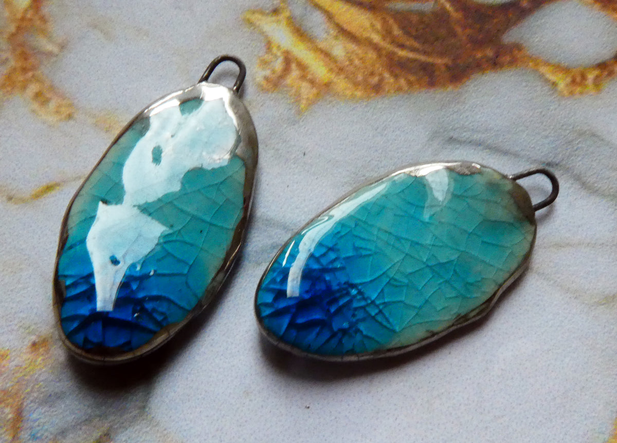 Ceramic Lustre Rimmed Sliver Charms - Taunton Turquoise