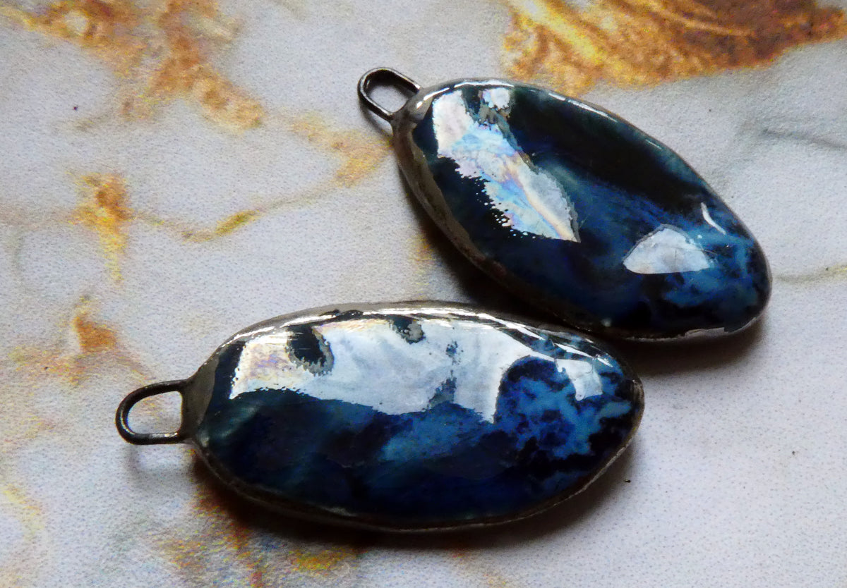 Ceramic Lustre Rimmed Sliver Charms - Waterfall