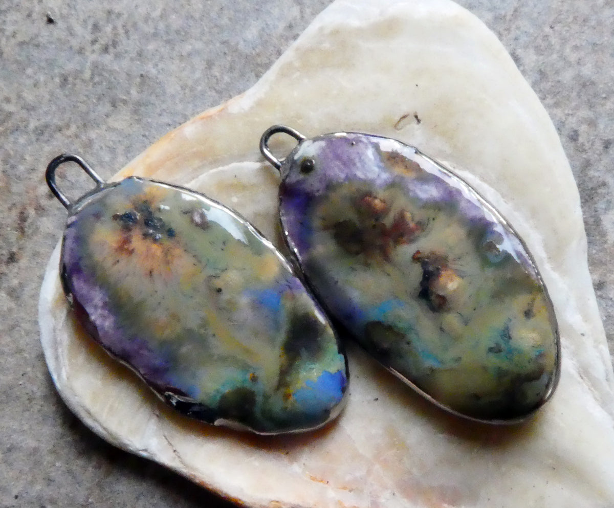 Ceramic Lustre Rimmed Sliver Charms - Cosmic Grape