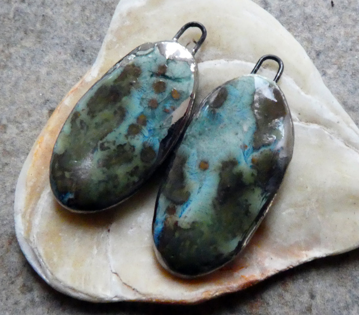 Ceramic Lustre Rimmed Sliver Charms - Mystic Jade