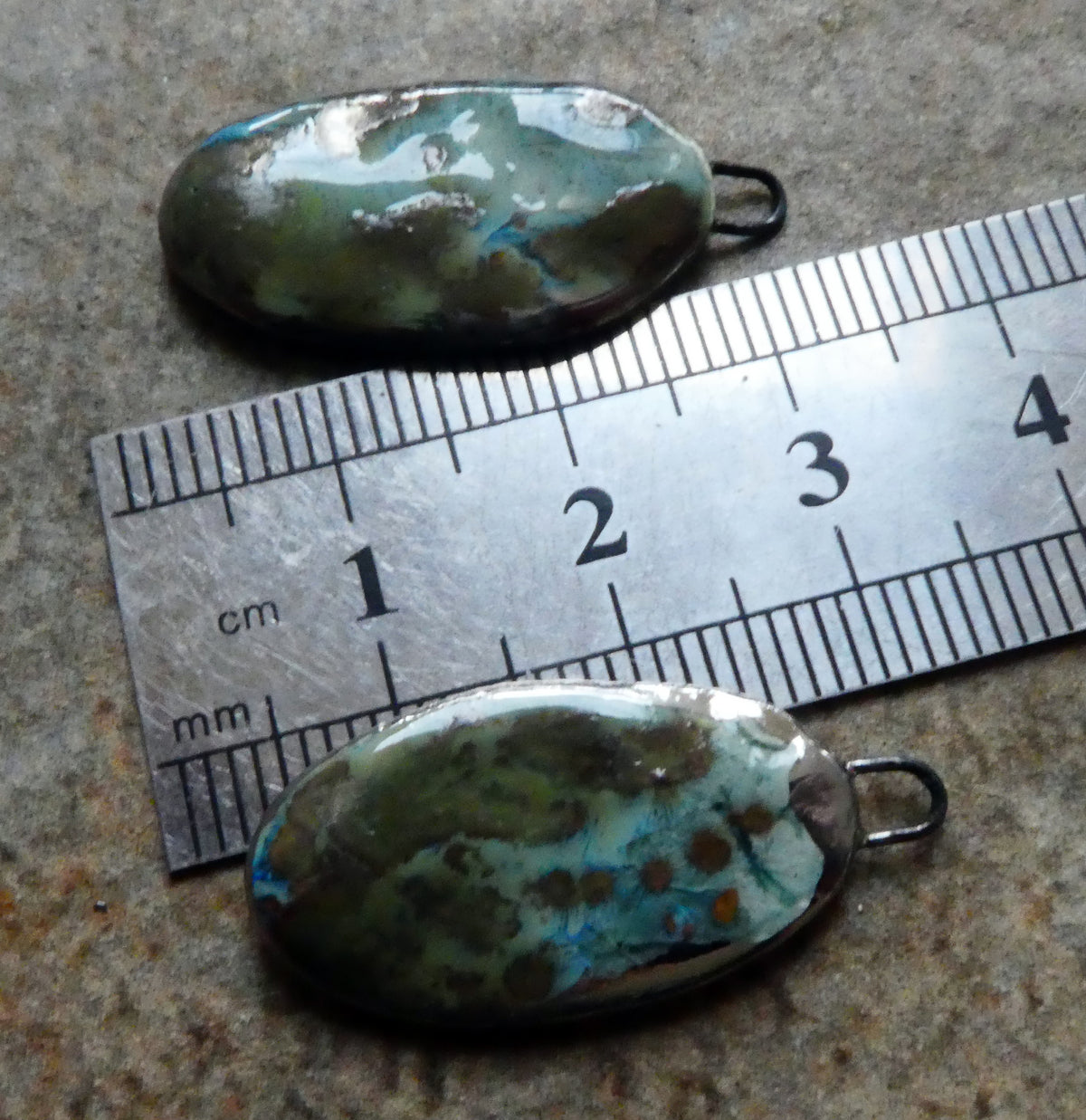 Ceramic Lustre Rimmed Sliver Charms - Mystic Jade