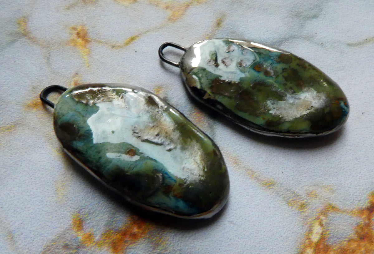 Ceramic Lustre Rimmed Sliver Charms - Mystic Jade