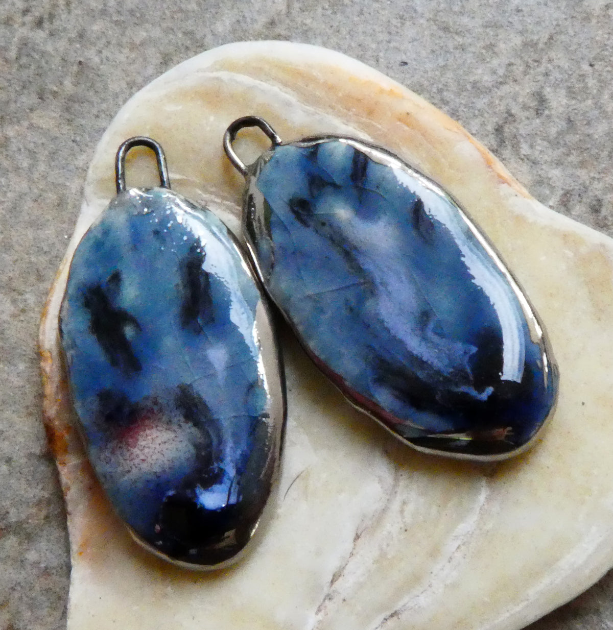 Ceramic Lustre Rimmed Sliver Charms - Ocean Mist